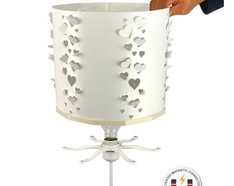 White Hearts Bedside Table Desk Lamp for Beautiful Silhouettes and Heart Shadows Projection on The Walls, Magnetic