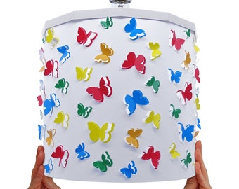 Multi-colour Butterflies Lampshade for Children's Room Nursery for Butterflies Silhouettes Projection on The Walls, Ceiling Pendant Magnetic