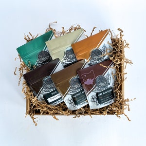 Gourmet Coffee Lover Sampler 6 Coffees in Gift Box w/Fabric Ribbon, Birthday Gift, Thank You Gift, Gift for Him, Gift for Her, Hostess Gift