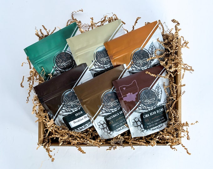Gourmet Coffee Lover Sampler 6 Coffees in Gift Box w/Fabric Ribbon, Birthday, Thank You, Gift for Him, Her, Mother's Day, Her, Hostess Gift