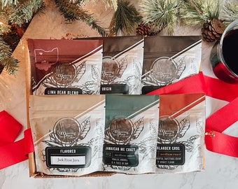 Christmas Coffee Gift Set, Variety of 6 Flavored Coffees, Jack Frost Java, Frosty's Favorite, and Other Holiday Coffees, Secret Santa Gift