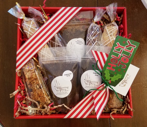 Red & Green Gourmet Coffee Break Gift Basket with coffee, homemade baked goods, Christmas gift, thank you gift, corporate gift, holiday gift