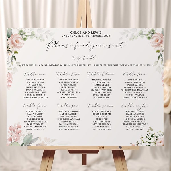 Elegant Pink Rose Table Plan - Ideal Seating Chart for Weddings and Events