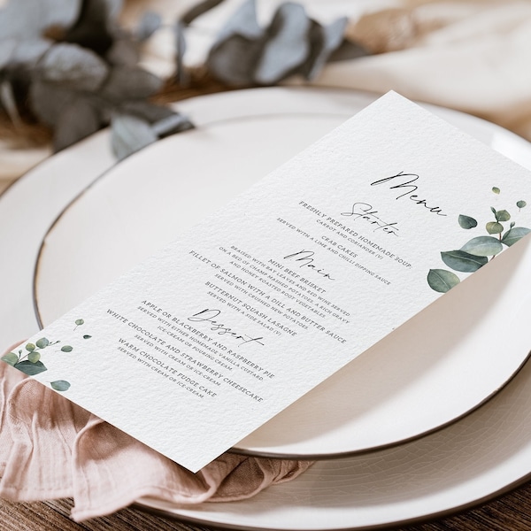 Wedding Menu Cards - "Eucalyptus Wedding"