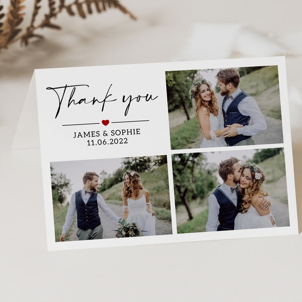 Wedding Thank You Card with Photo, Folded Thank You Cards, Folded Thank You Photo Card, Personalised Thank You Cards, Simple Thank You #16