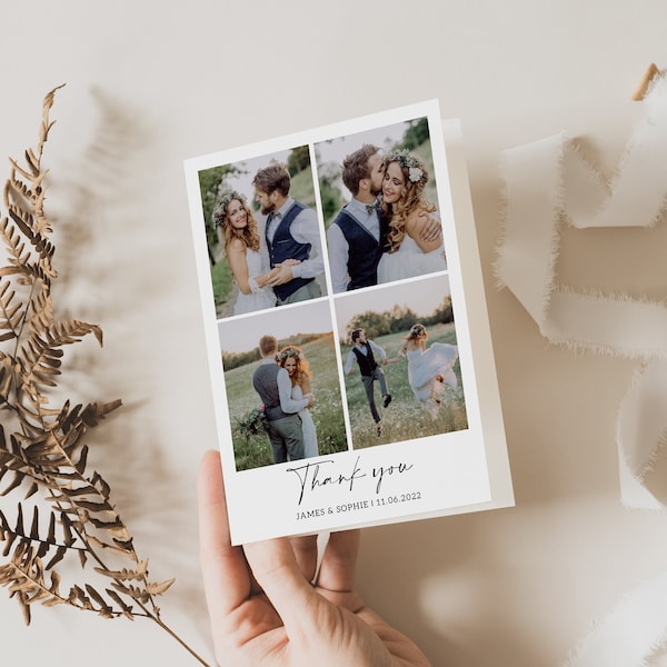 Wedding Thank You Card with Photo, Folded Thank You Cards, Folded Thank You Photo Card, Personalised Thank You Cards, Simple Thank You #26