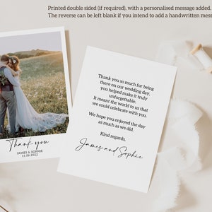 Double Sided Wedding Thank You Card With Photo, Personalised Wedding ...