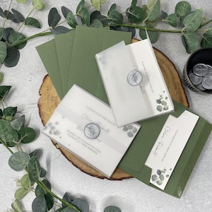 Wedding Invitations, Eucalyptus Wedding Invite, Floral Wedding Invites, Wedding Invitations Rustic, Folded, Green, RSVP,