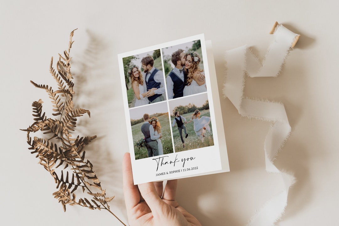 Wedding Thank You Card With Photo, Folded Thank You Cards, Folded Thank ...