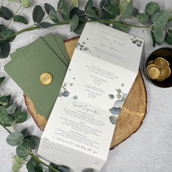 Wedding invitations, Eucalyptus Concertina Fold Wedding Invites