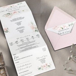 Wedding Invitation, Concertina Wedding Invites, Folded Wedding Invite, Timeline Wedding Invitation, Invitations Wedding, Pink Rose