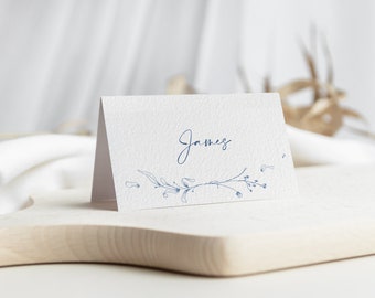 Wedding Place Cards - Blue Wild Flower - Folded Name Cards