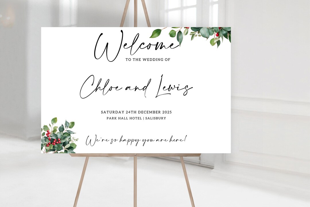 Rustic Holly Wedding Welcome Sign With Timeline Option - Etsy