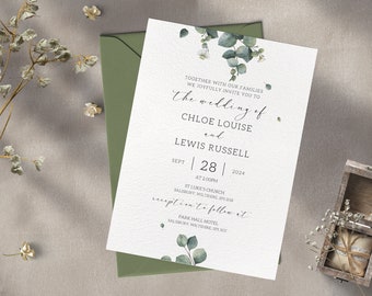 Eucalyptus Wedding Invitation, Eucalyptus Wedding Invites, Rustic, Country Wedding, Wedding Invite, Wedding Invitations With Envelopes