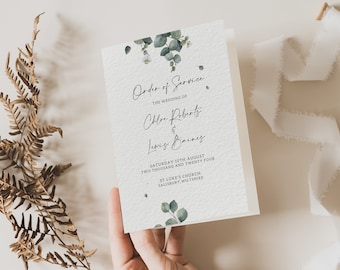 Eucalyptus Order Of Service, Wedding Booklet, Wedding Programme