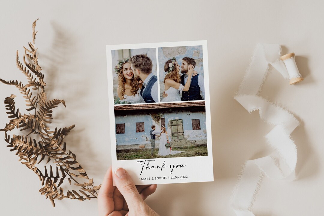 Double Sided Wedding Thank You Card With Photo, Personalised Wedding ...