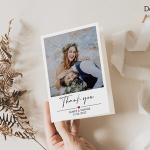 Wedding Thank You Card With Photo, Folded Thank You Cards, Folded Thank ...
