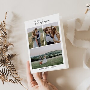 Wedding Thank You Card With Photo, Folded Thank You Cards, Folded Thank ...