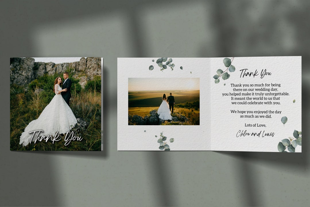Wedding Thank You Cards, Folded Photo Cards, Eucalyptus Thank You Cards ...