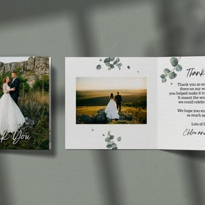 Wedding Thank You Cards, Folded Photo Cards, Eucalyptus Thank You Cards