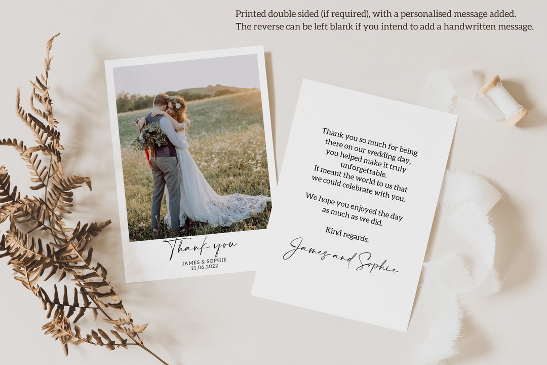 Double Sided Wedding Thank You Card With Photo, Personalised Wedding ...