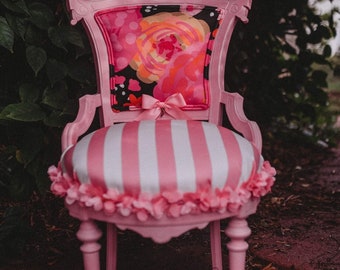 Custom Whimsical Chair : Antique Eastlake Parlor Chair, Accent Chair, Teen Girl Room, One of a Kind Decor, Pink Accent Chair. Sold