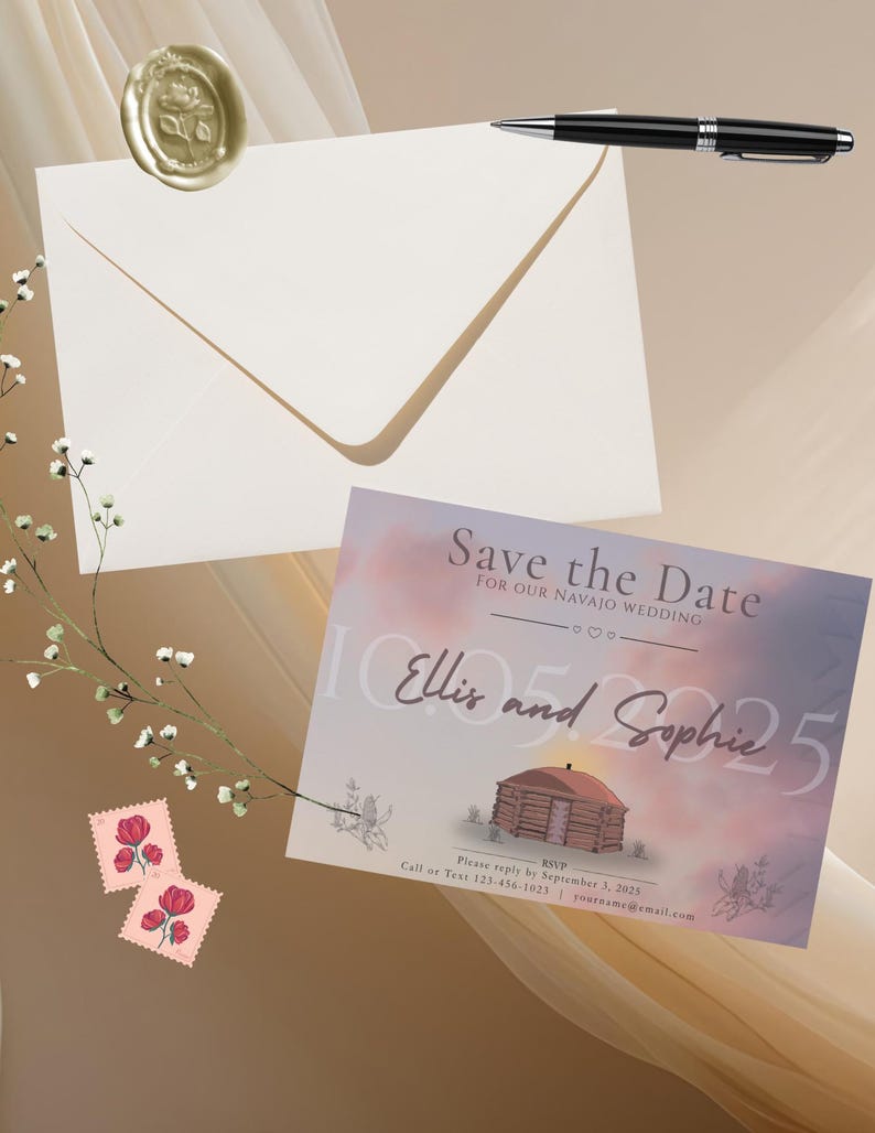 Navajo Wedding Save the Date Template | Editable Canva Wedding ...