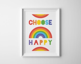 Happy Rainbow - A4 Art Print - Digital Print - Graphic Design - Gift - Home Decor - Wall Art - Inspirational Quote - Happiness - Bright