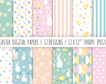 Easter Digital 12x12" Designed Papers - Printable - Scrapbooking - Craft Paper - Spring - Bunny - Papercraft - Download - JPEG - 300 DPI