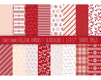 Christmas Digital 12x12" Designed Papers - Printable - Scrapbooking - Craft Paper - Xmas - Papercraft - Download - JPEG - 300 DPI