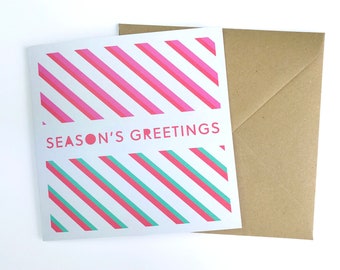 Seasons Greetings Eco Card - Premium 100% Recycled Card + Envelope - Compostable Bag - 15x15cm - Eco Friendly - Digital Print - Bright
