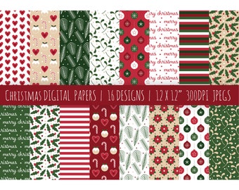 Christmas Digital 12x12" Designed Papers - Printable - Scrapbooking - Craft Paper - Xmas - Papercraft - Download - JPEG - 300 DPI