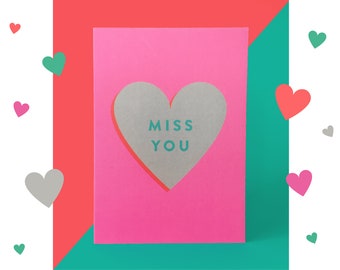 Miss You Card - Valentines Day - Love Heart - A6 - Recycled Envelope - Eco - For Him Her Them - Compostable Bag - Cute - Gift - Anniversary