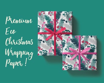 Christmas Leaves Wrapping Paper - Gift Wrap - Eco Friendly - Premium - 50 x 70 cm - Matte - 100gsm - Bright - Foliage - Xmas - Eco Packaging