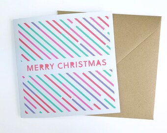 Merry Xmas Eco Card - Premium 100% Recycled Card + Envelope - Compostable Bag - 15x15cm - Eco Friendly - Digital Print - Bright - Modern