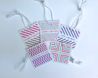 Eco Christmas Gift Tags - 5 Pk - 5.5x5.5cm - Eco Friendly - Square Tag - Premium Recycled Card - Greetings - White String - Eco Packaging