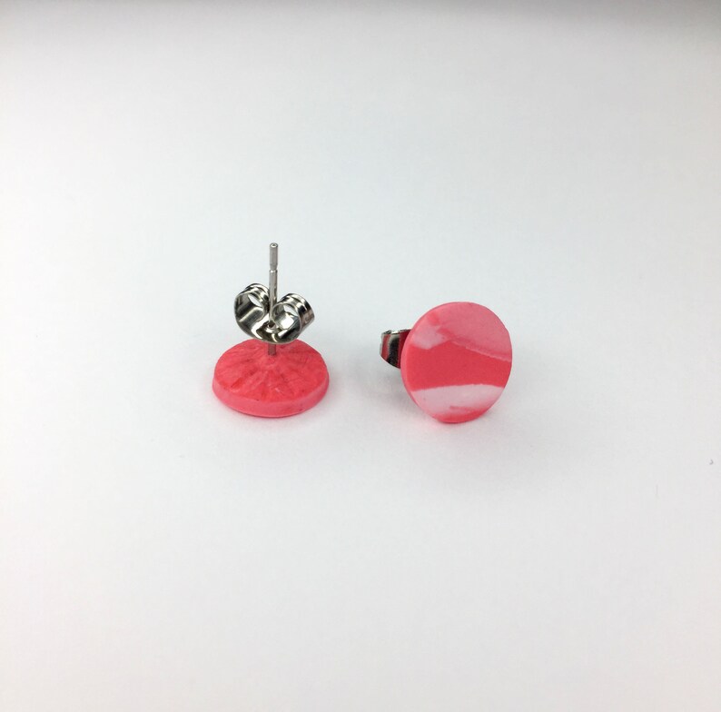 Handmade Lightweight UK Gift Box Studs Surgical Stainless Steel Pink Polymer Clay Statement Stud Earrings Jewellery Gift