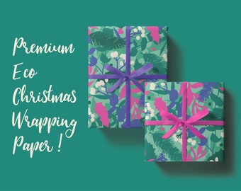 Christmas Leaves Wrapping Paper - Gift Wrap - Eco Friendly - Premium - 50 x 70 cm - Matte - 100gsm - Bright - Foliage - Xmas - Eco Packaging