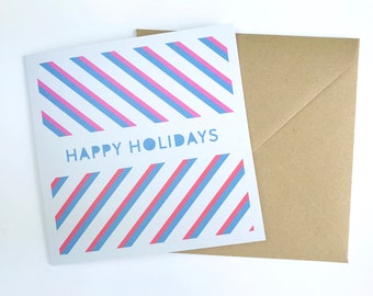 Happy Holidays Eco Card - Premium 100% Recycled Card + Envelope - Compostable Bag - 15x15cm - Eco Friendly - Digital Print - Bright - Modern