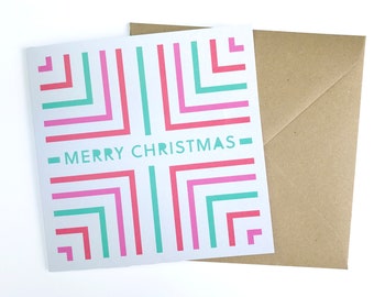 Merry Xmas Eco Card - Premium 100% Recycled Card + Envelope - Compostable Bag - 15x15cm - Eco Friendly - Digital Print - Bright - Modern