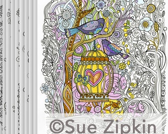 Sue Zipkin printable set of 10 jumbo pack mixed art coloring book pages in pdf downloads