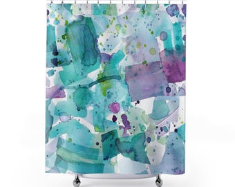 Turquoise abstract watercolor  Shower Curtain