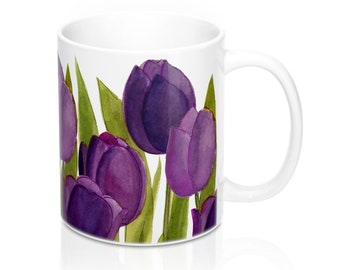 Purple tulip mug with watercolor art