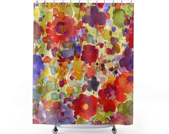 Shower Curtain floral watercolor multicolored