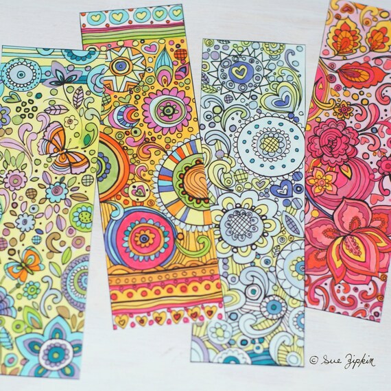 Coloring Bookmarks, Printable Coloring Page, Printable Bookmark,  Complicated Colouring Pages for Adults, Instant Download 