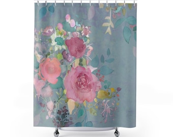 Farmhouse Chic Rose Shower Curtain | Abstract Flowers | Soft  Colors |  Romantic