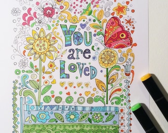 Download de desenhos inspiradores para colorir | "Você é amado" | Para imprimir | Dia dos Namorados