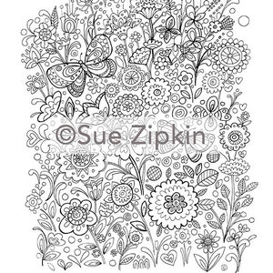 Sue Zipkin Printable Butterfly Floral Coloring Page