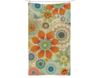 Boho Mandala Hand Towel, Bohemian Style, Watercolor art, Bathroom Towel