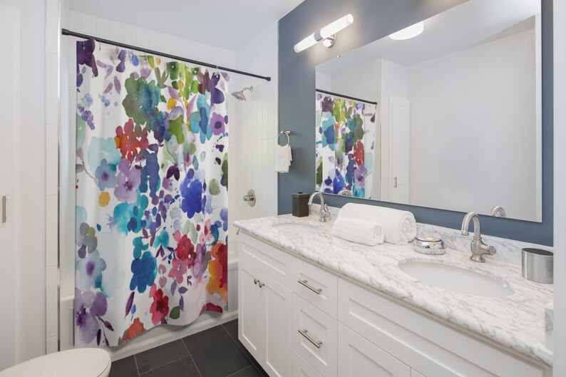 Watercolor Floral Shower Curtain Bold Fun Flowers Etsy